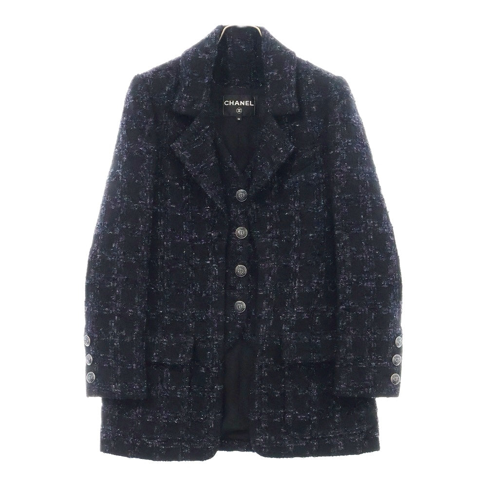 CHANEL(シャネル) ツイードジャケット イカリボタン ブラック×ネイビー ウール レディース
