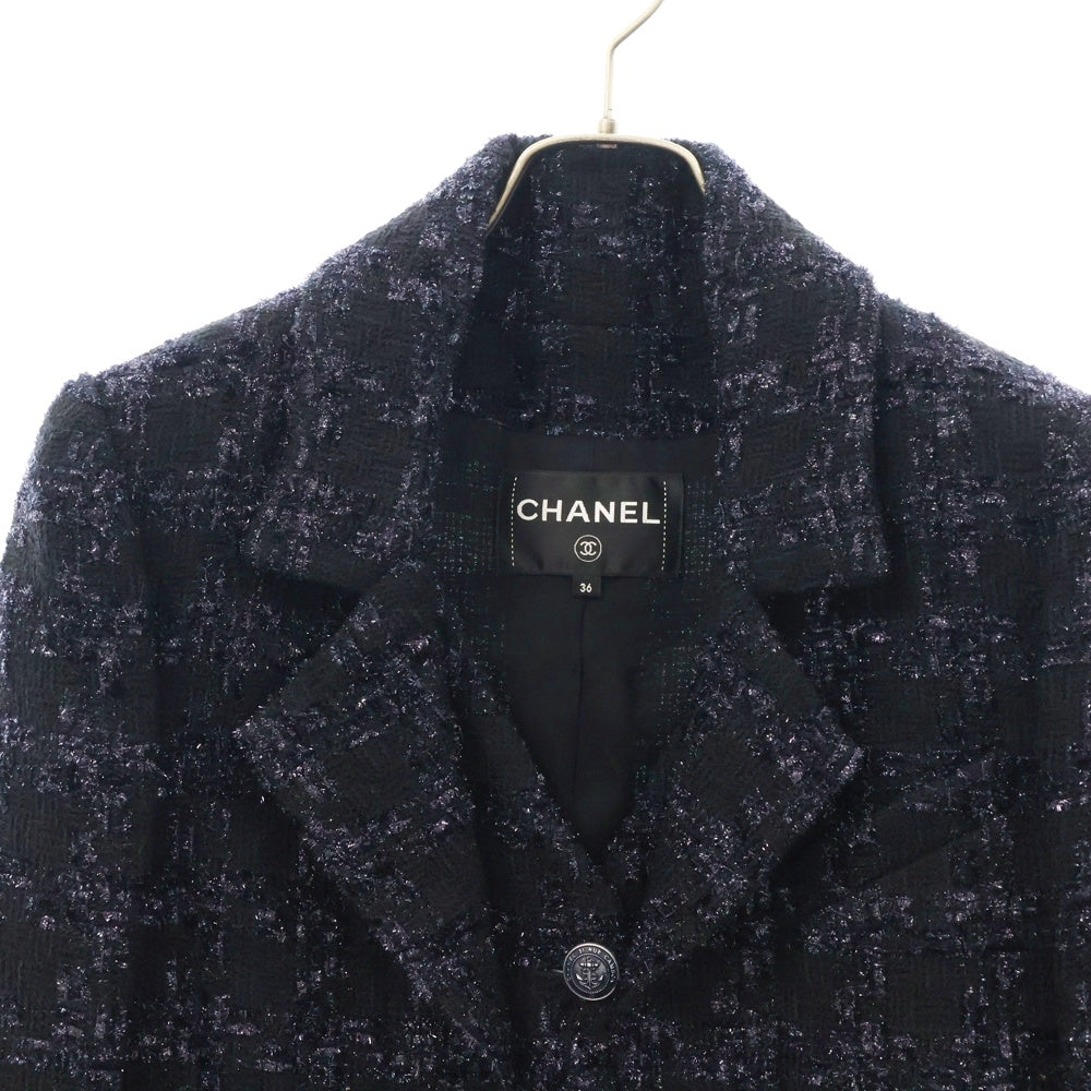 CHANEL(シャネル) ツイードジャケット イカリボタン ブラック×ネイビー ウール レディース