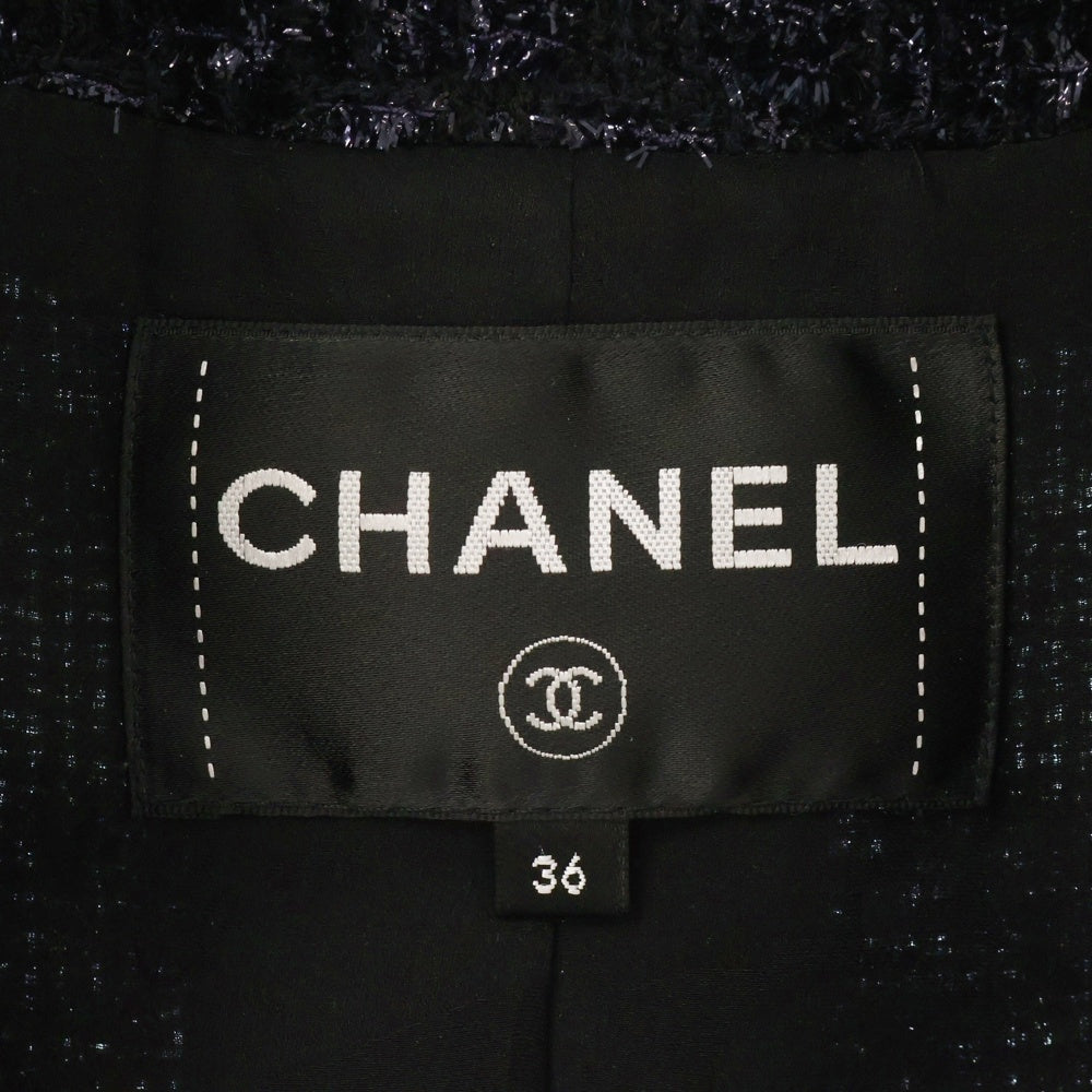 CHANEL(シャネル) ツイードジャケット イカリボタン ブラック×ネイビー ウール レディース