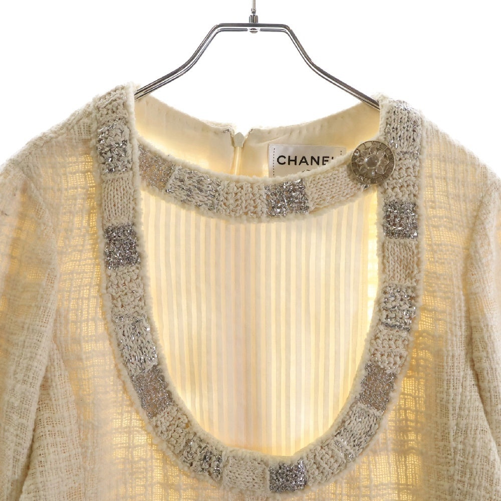 CHANEL(シャネル) グリポアボタン ツイード ワンピース アイボリー コットン P43891