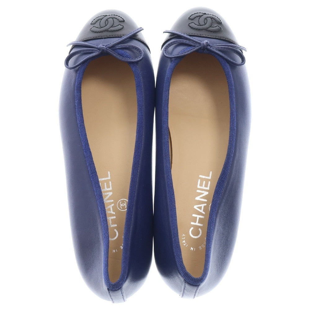 CHANEL(シャネル) ココマーク リボン レザーバレエシューズ バレリーナシューズ ネイビー