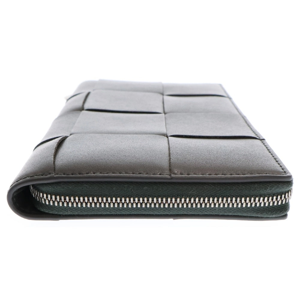 BOTTEGA VENETA(ボッテガヴェネタ) カセット イントレチャート ラウンドジップ長財布 ロングウォレット グレー
