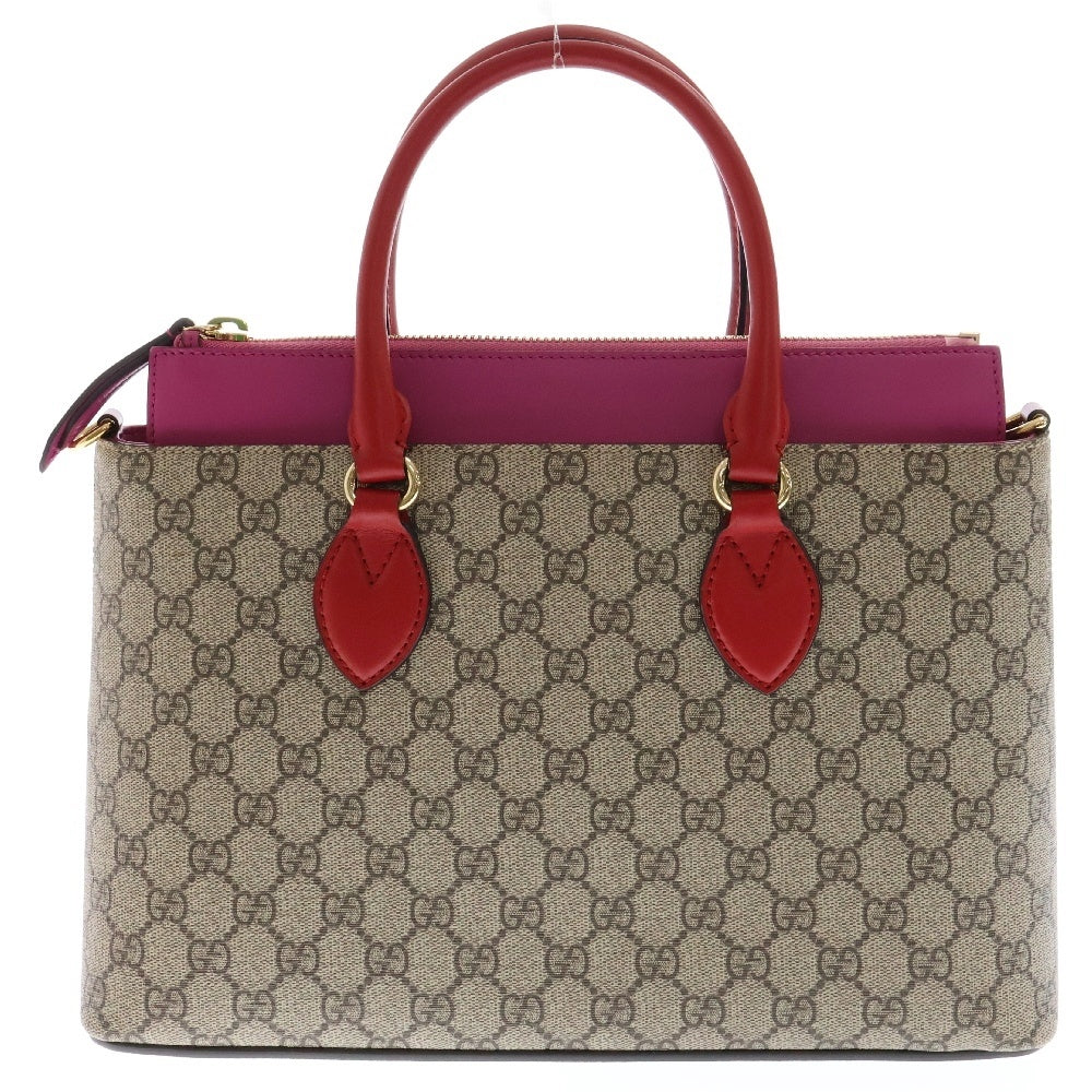 GUCCI(グッチ) GGスプリーム レディー2WAYトートバッグ ショルダーバッグ ベージュ×ピンク×レッド 409534