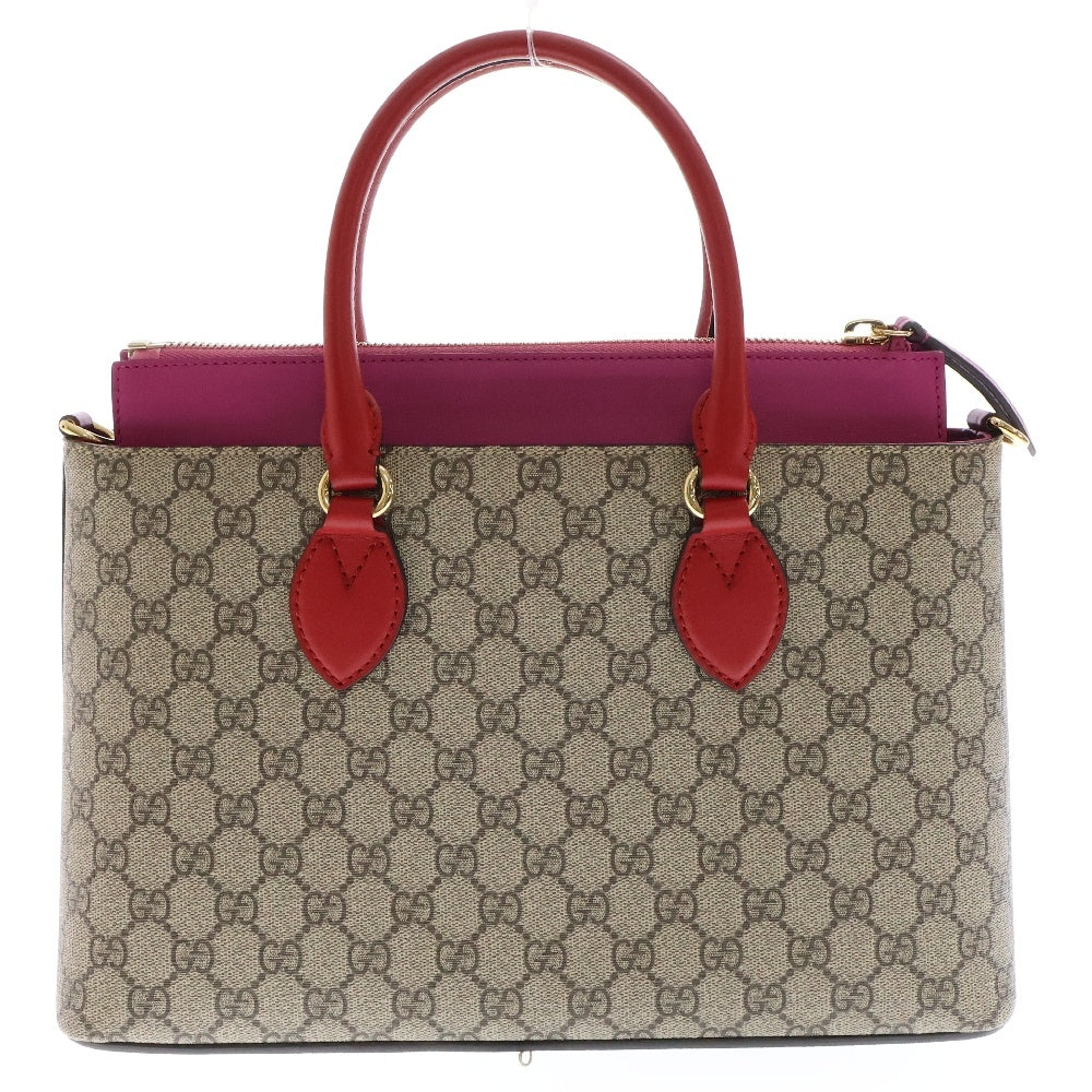 GUCCI(グッチ) GGスプリーム レディー2WAYトートバッグ ショルダーバッグ ベージュ×ピンク×レッド 409534