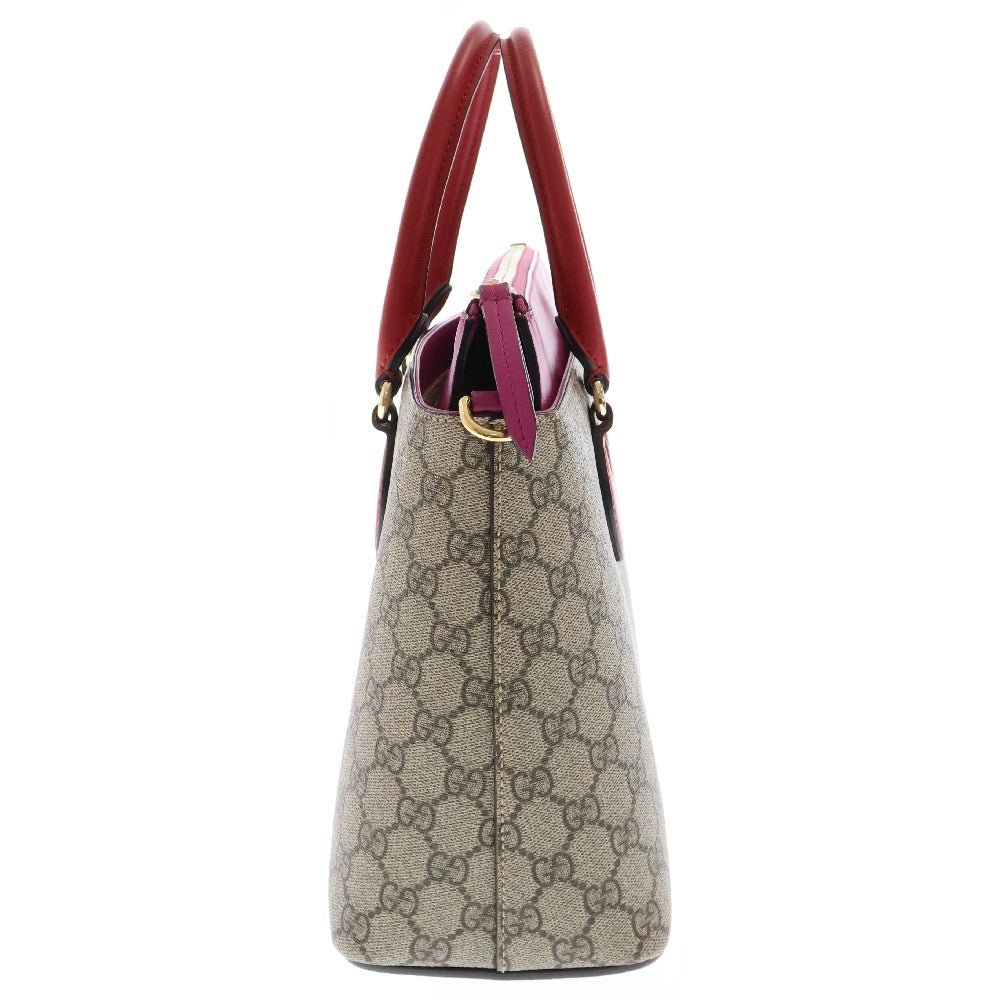 GUCCI(グッチ) GGスプリーム レディー2WAYトートバッグ ショルダーバッグ ベージュ×ピンク×レッド 409534