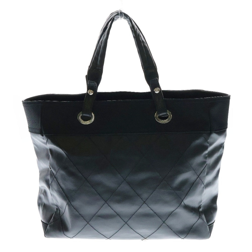 CHANEL(シャネル) パリビアリッツGM トートバッグ ブラック レザー×キャンバス シルバー金具 A34209