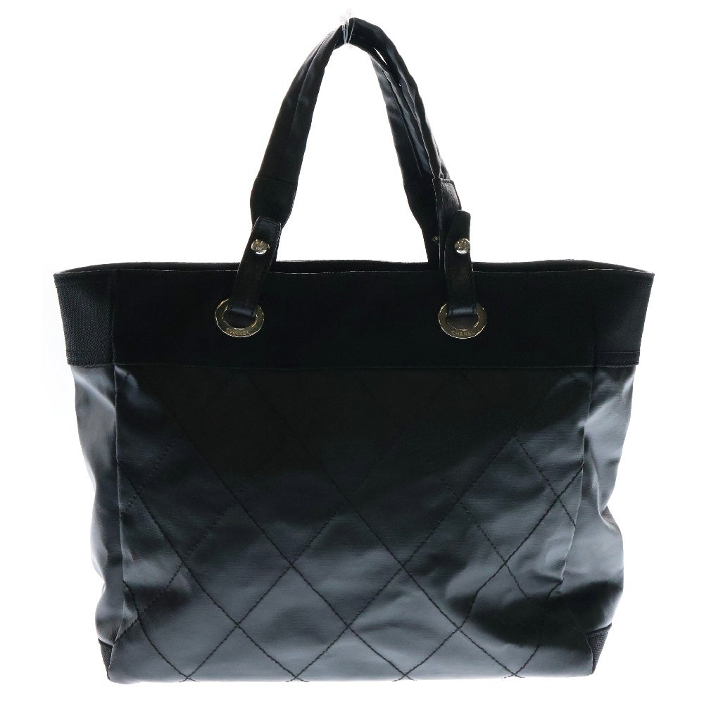 CHANEL(シャネル) パリビアリッツGM トートバッグ ブラック レザー×キャンバス シルバー金具 A34209