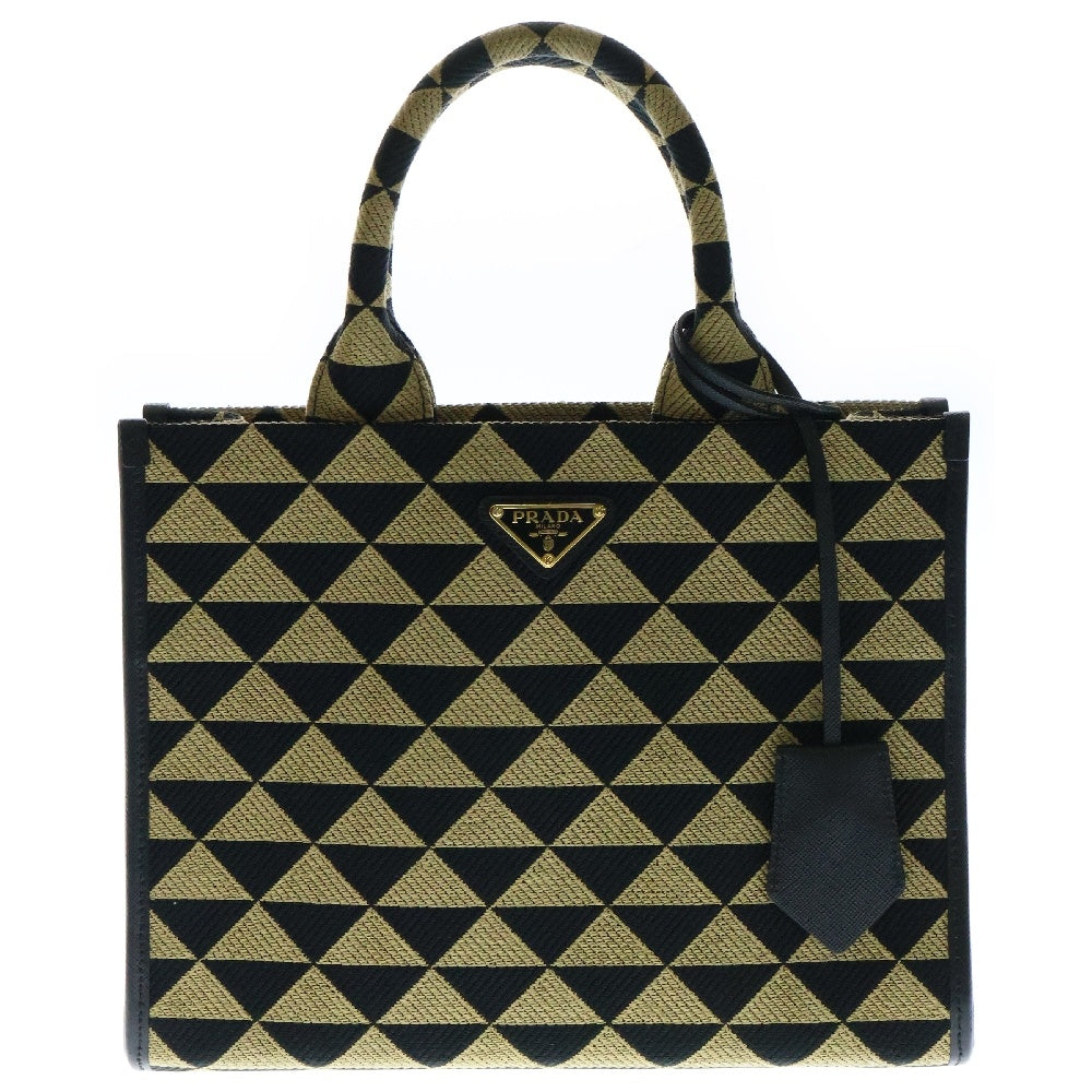 PRADA(プラダ) シンボル エンブロイダリーファブリック 2WAYバッグ スモールハンドバッグ ショルダーバッグ トートバッグ ポリエステル×レザー ゴールド金具 1BA354