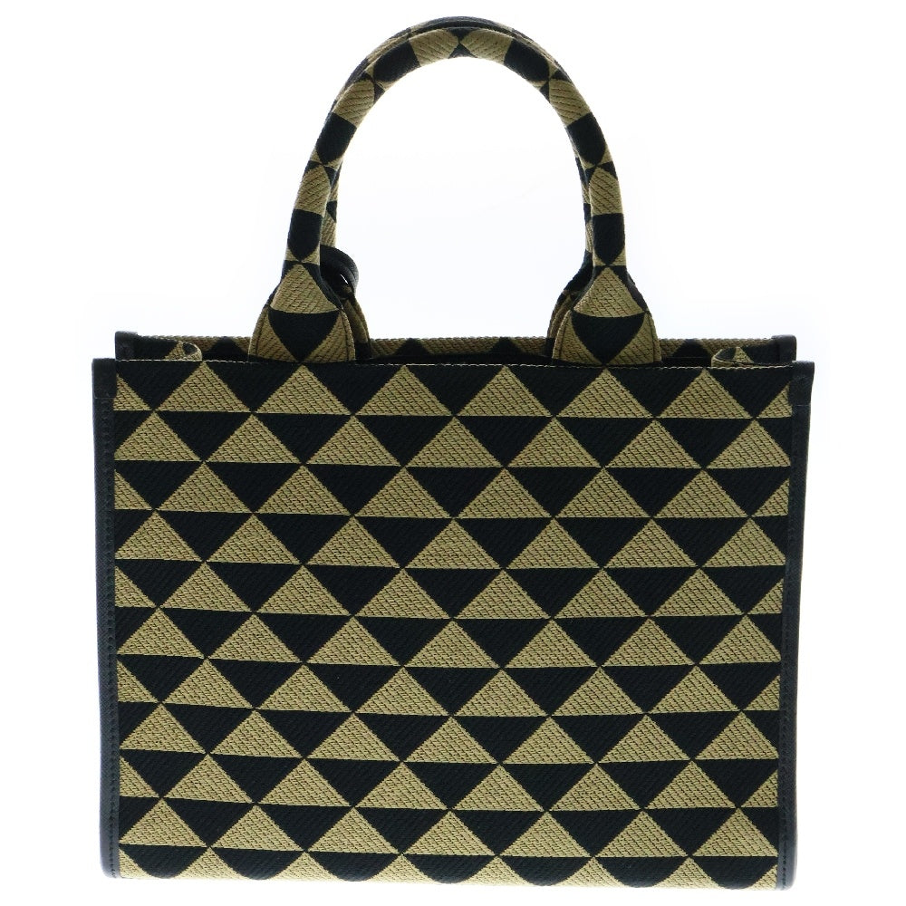 PRADA(プラダ) シンボル エンブロイダリーファブリック 2WAYバッグ スモールハンドバッグ ショルダーバッグ トートバッグ ポリエステル×レザー ゴールド金具 1BA354