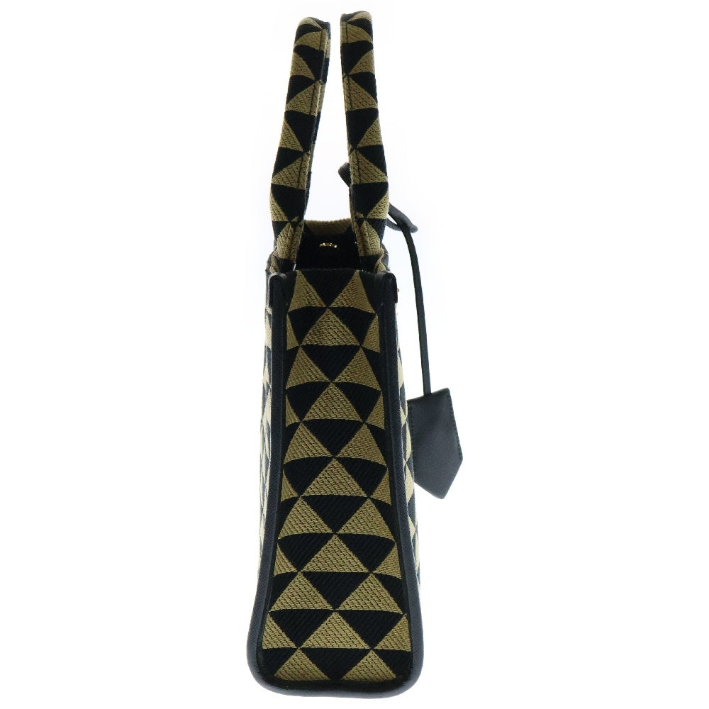 PRADA(プラダ) シンボル エンブロイダリーファブリック 2WAYバッグ スモールハンドバッグ ショルダーバッグ トートバッグ ポリエステル×レザー ゴールド金具 1BA354