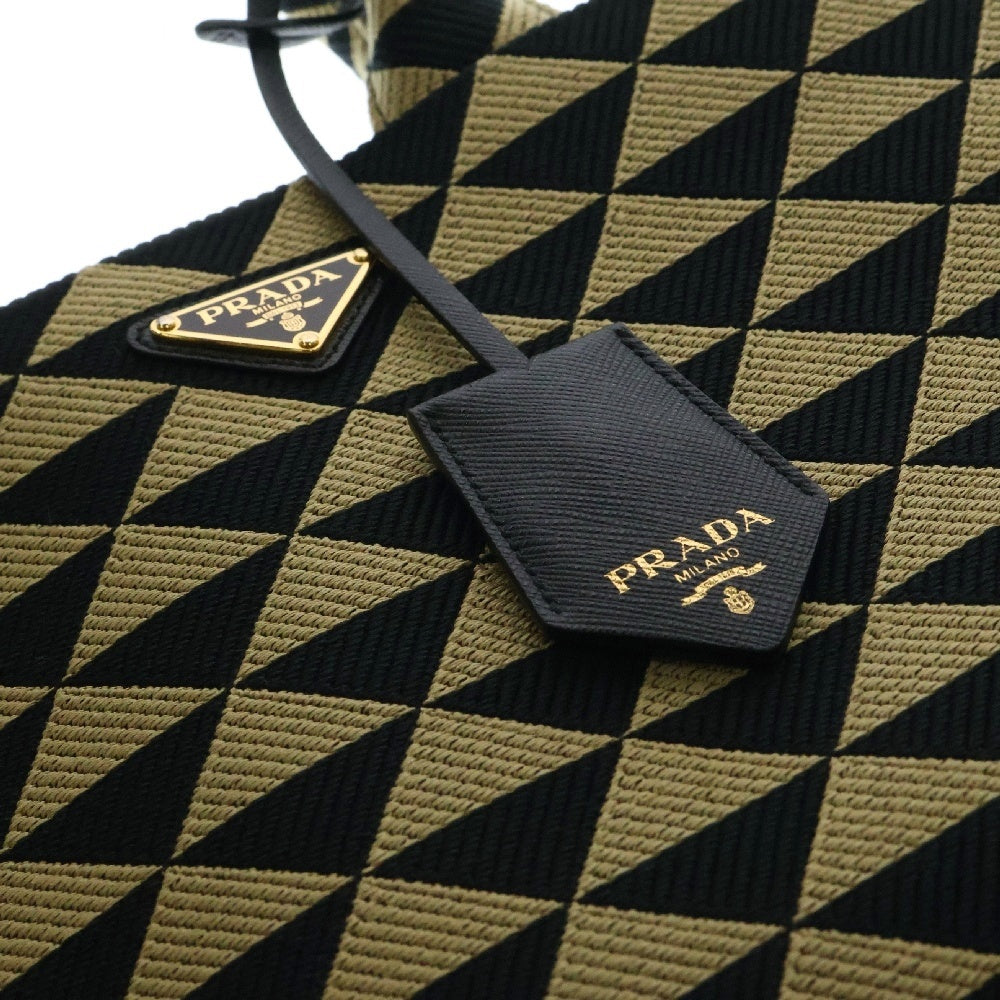 PRADA(プラダ) シンボル エンブロイダリーファブリック 2WAYバッグ スモールハンドバッグ ショルダーバッグ トートバッグ ポリエステル×レザー ゴールド金具 1BA354