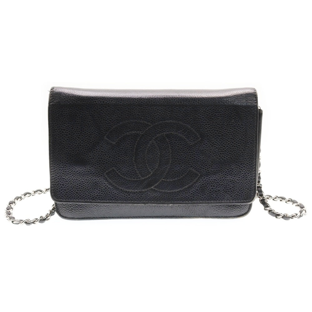 CHANEL(シャネル) ココマーク チェーンウォレット 黒 キャビアスキン SV金具