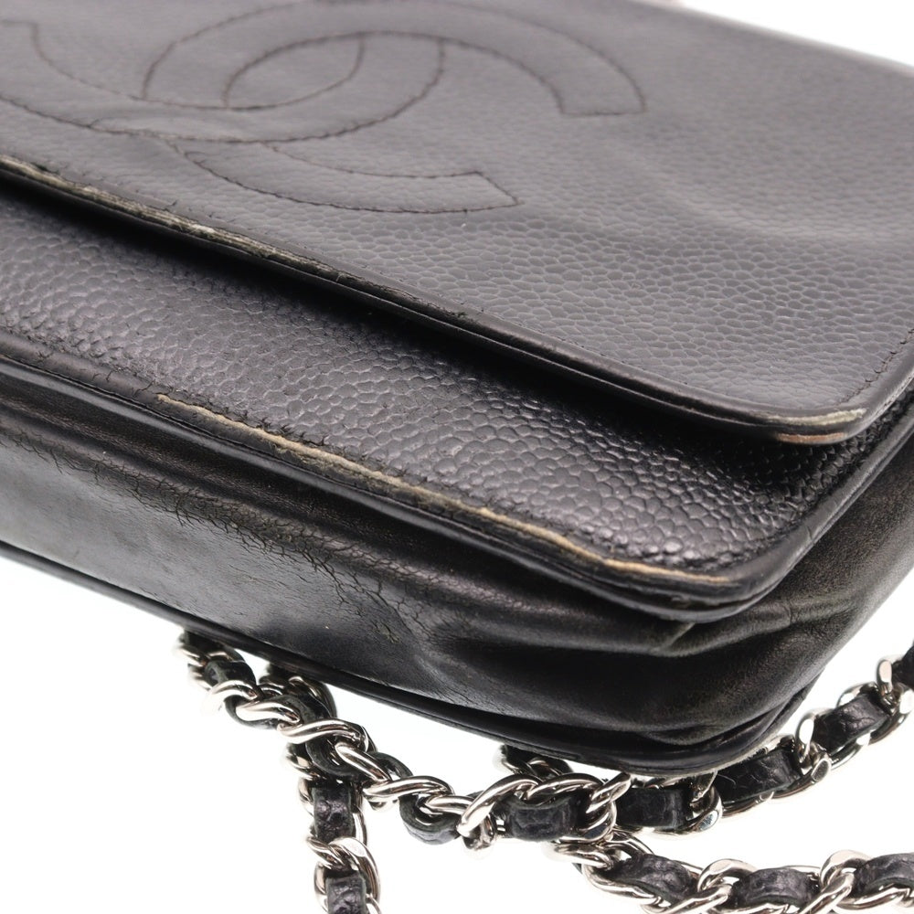 CHANEL(シャネル) ココマーク チェーンウォレット 黒 キャビアスキン SV金具