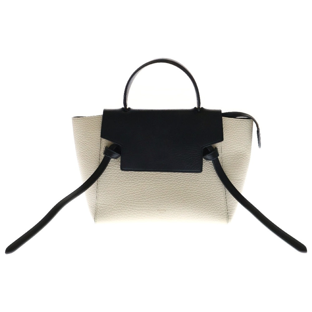 CELINE(セリーヌ) ベルトバッグ マイクロ ハンドバッグ 2WAYショルダーバッグ ハンドバッグ トートバッグ ホワイト×ブラック レザー ゴールド金具 180153
