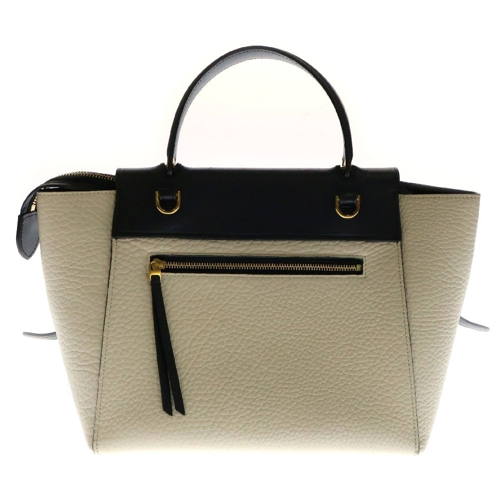 CELINE(セリーヌ) ベルトバッグ マイクロ ハンドバッグ 2WAYショルダーバッグ ハンドバッグ トートバッグ ホワイト×ブラック レザー ゴールド金具 180153