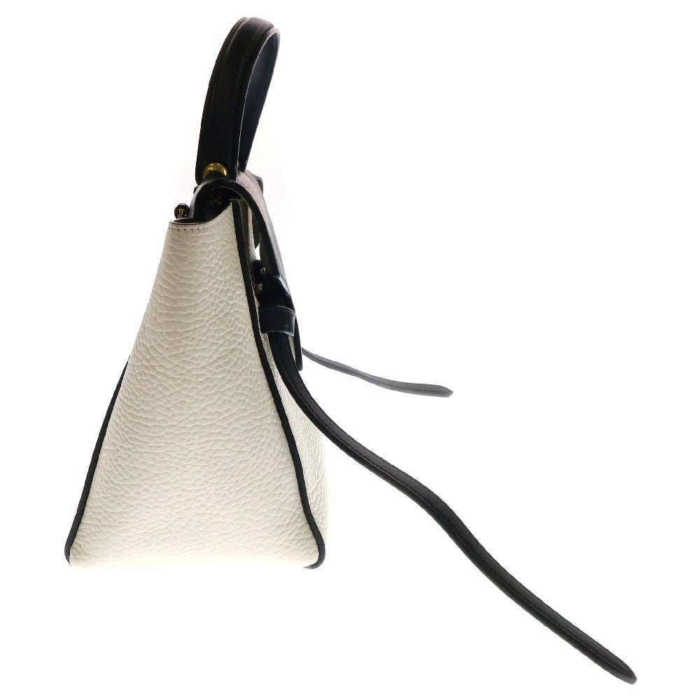 CELINE(セリーヌ) ベルトバッグ マイクロ ハンドバッグ 2WAYショルダーバッグ ハンドバッグ トートバッグ ホワイト×ブラック レザー ゴールド金具 180153