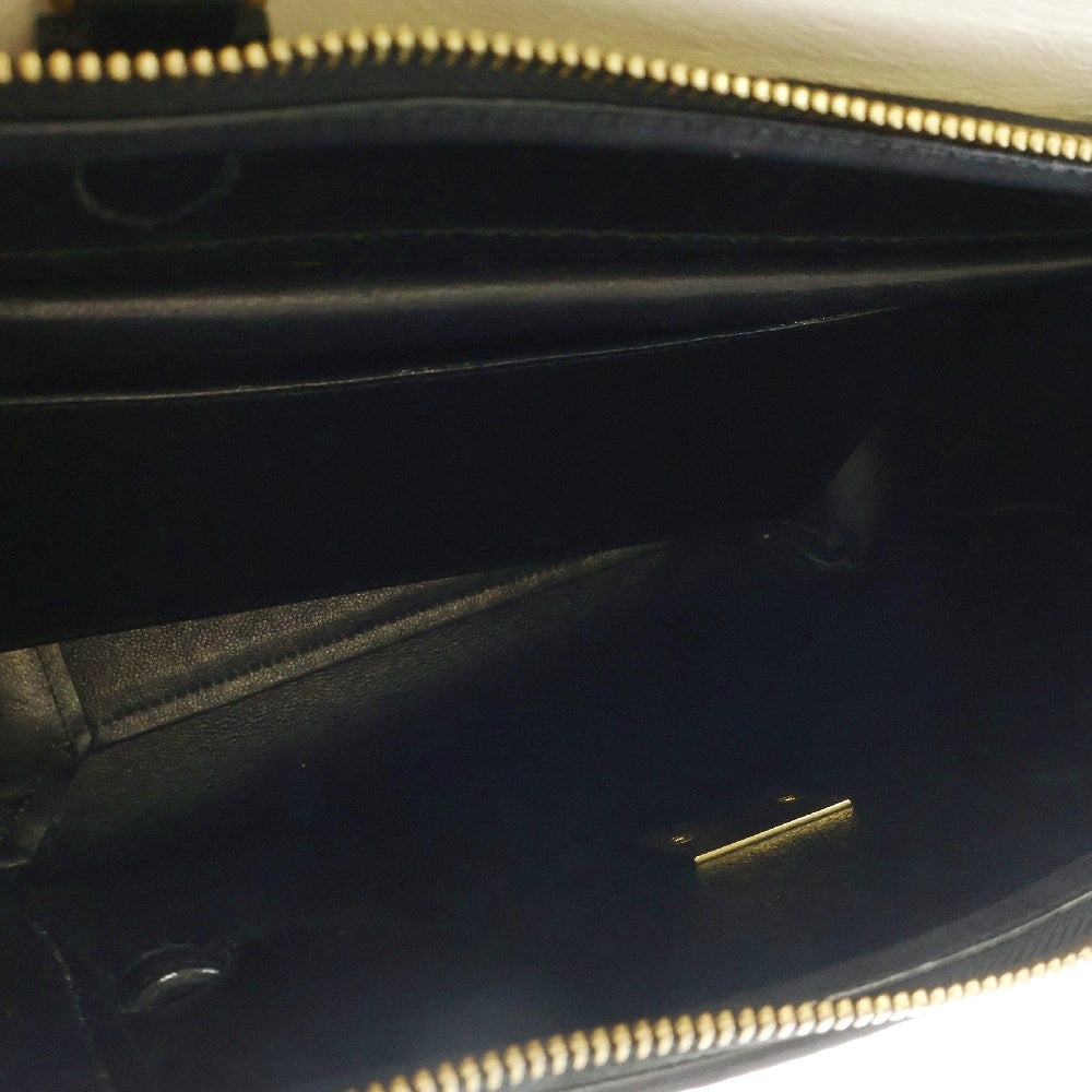 CELINE(セリーヌ) ベルトバッグ マイクロ ハンドバッグ 2WAYショルダーバッグ ハンドバッグ トートバッグ ホワイト×ブラック レザー ゴールド金具 180153