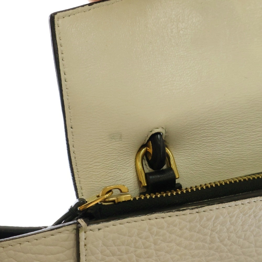 CELINE(セリーヌ) ベルトバッグ マイクロ ハンドバッグ 2WAYショルダーバッグ ハンドバッグ トートバッグ ホワイト×ブラック レザー ゴールド金具 180153
