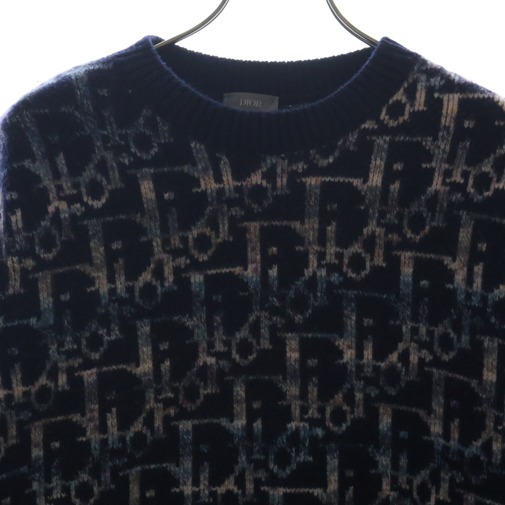 Christian Dior(クリスチャンディオール) 21AW オブリークジャガード ウールニット 長袖 ネイビー XL 193M638AT344
