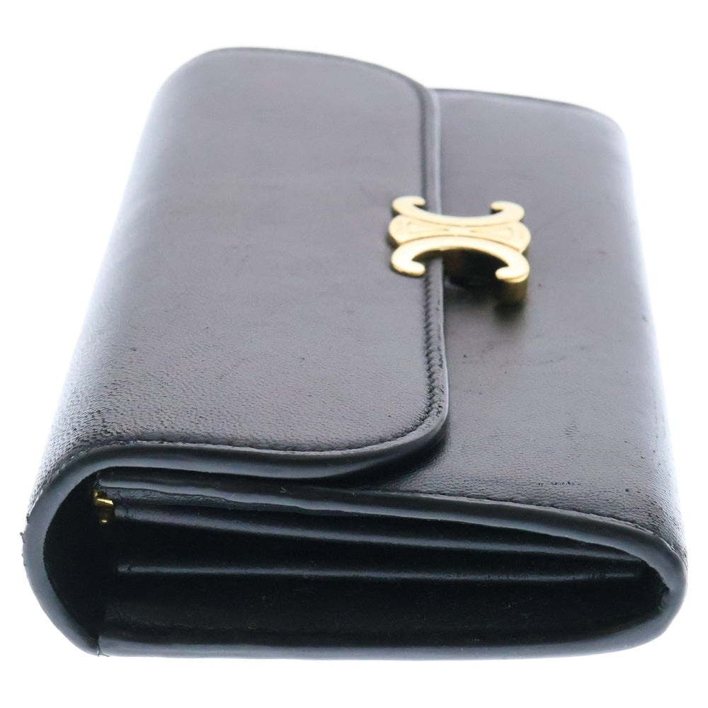 CELINE(セリーヌ) トリオンフ フラップロングウォレット 二つ折り長財布 ブラック レザー ゴールド金具 10E313BZG.38NO