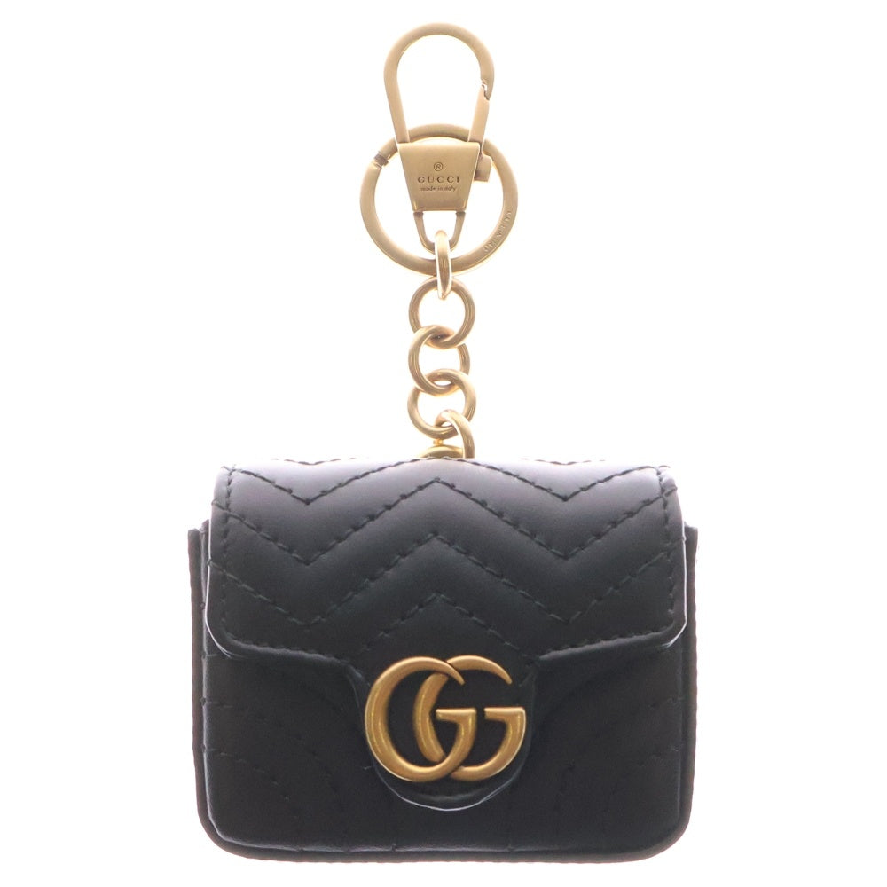 GUCCI(グッチ) GGマーモント キーチェーン 小物入れ バッグチャーム ゴールド金具 ブラック レザー 768275