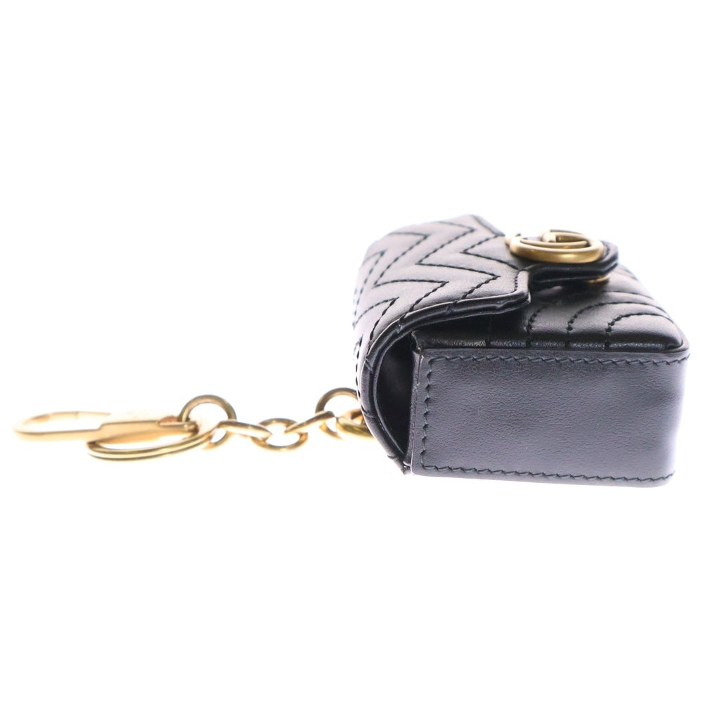 GUCCI(グッチ) GGマーモント キーチェーン 小物入れ バッグチャーム ゴールド金具 ブラック レザー 768275