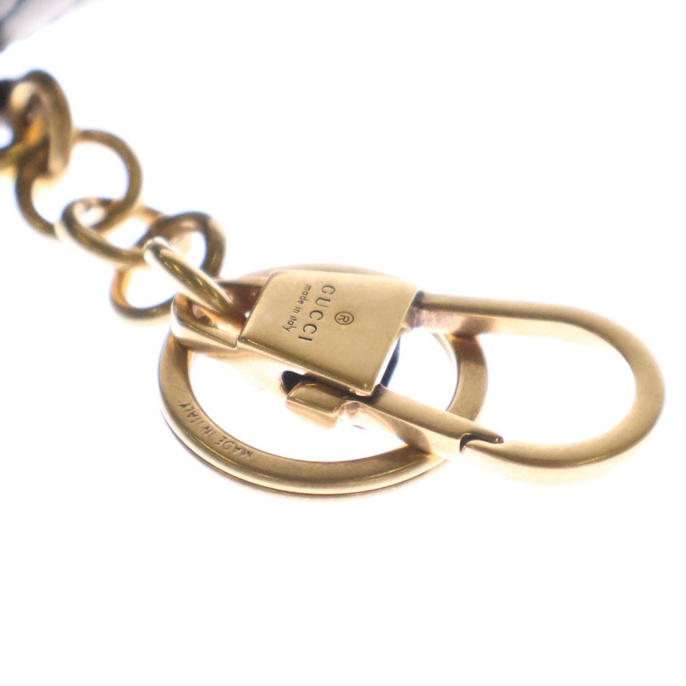 GUCCI(グッチ) GGマーモント キーチェーン 小物入れ バッグチャーム ゴールド金具 ブラック レザー 768275