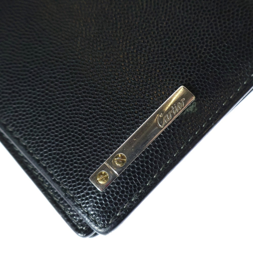 Cartier(カルティエ) サントスライン 二つ折り長財布 ロングウォレット カードケース シルバー金具 ブラック レザー