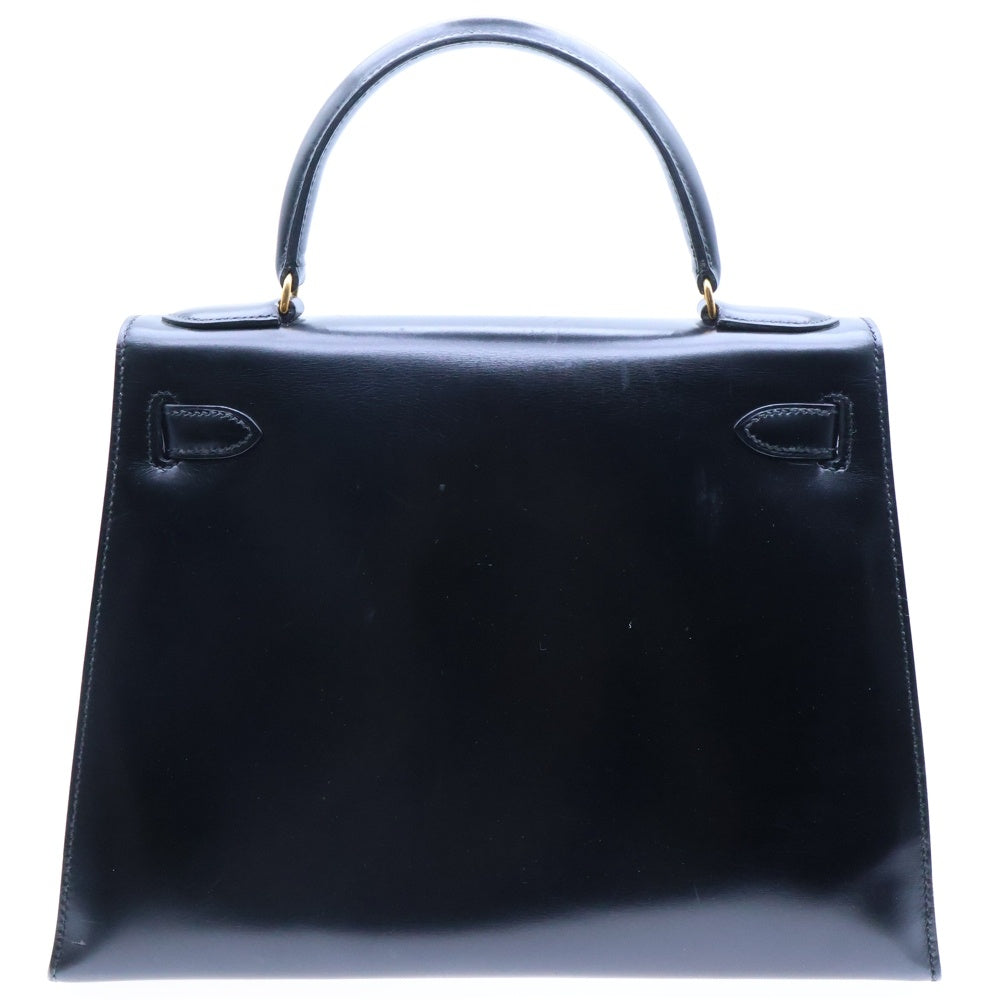 HERMES(エルメス) ケリー28 ブラック ボックスカーフ ゴールド金具 外縫い 〇R刻印 ハンドバッグ