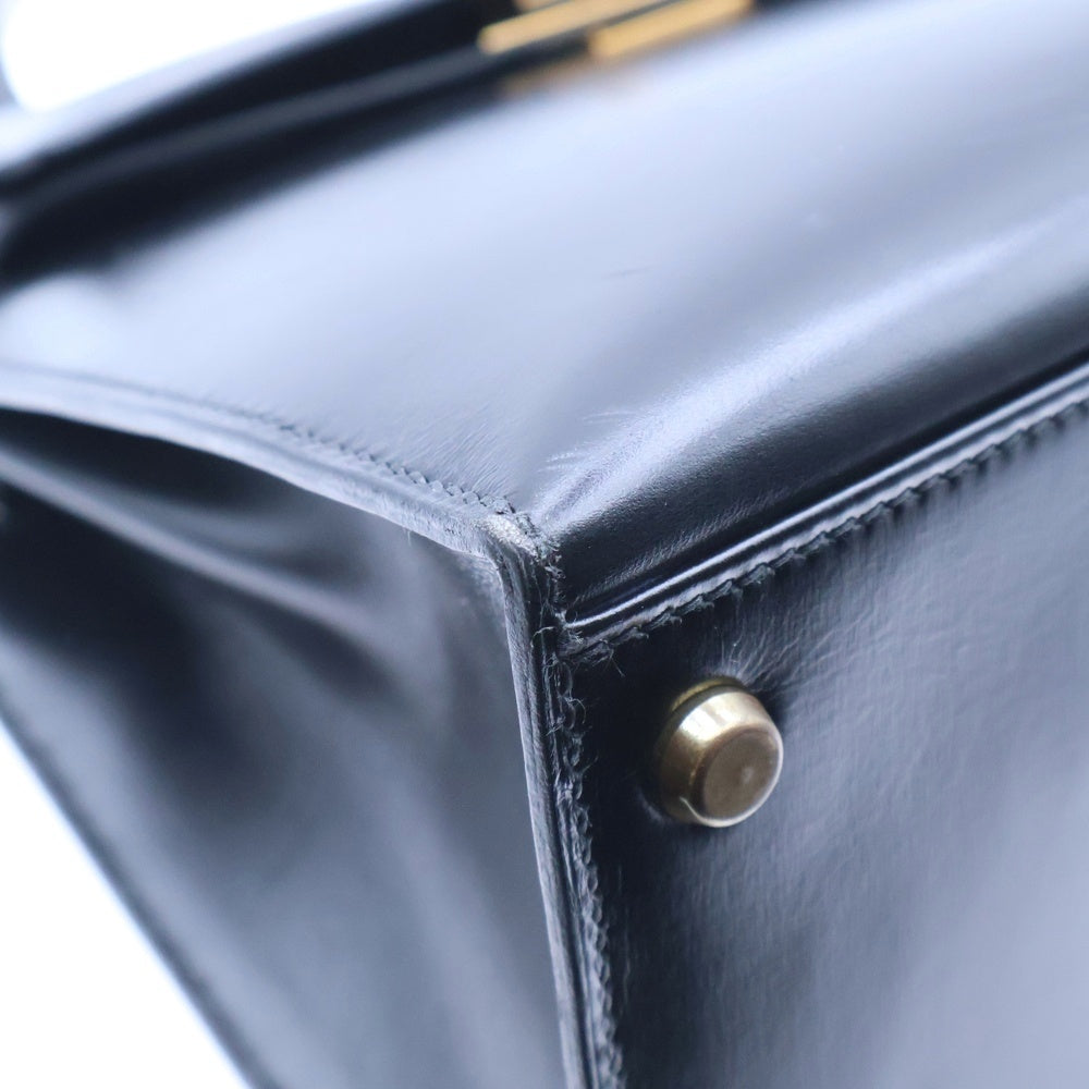 HERMES(エルメス) ケリー28 ブラック ボックスカーフ ゴールド金具 外縫い 〇R刻印 ハンドバッグ