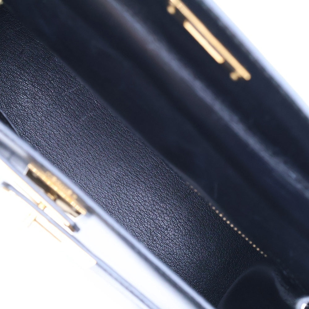 HERMES(エルメス) ケリー28 ブラック ボックスカーフ ゴールド金具 外縫い 〇R刻印 ハンドバッグ