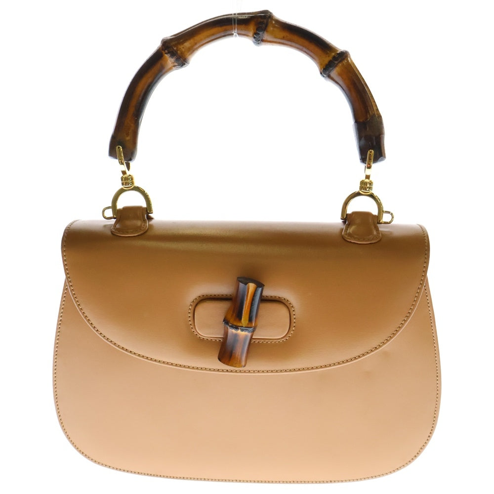 GUCCI(グッチ) オールドグッチ バンブー ターンロック レザー2WAハンドバッグ ショルダーバッグ ブラウン