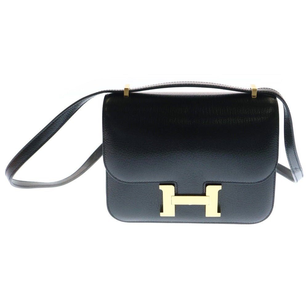 HERMES(エルメス) コンスタンス ミニ 18 ミロワール シェーブル ブラック レザー ショルダーバッグ ゴールド金具 K刻印