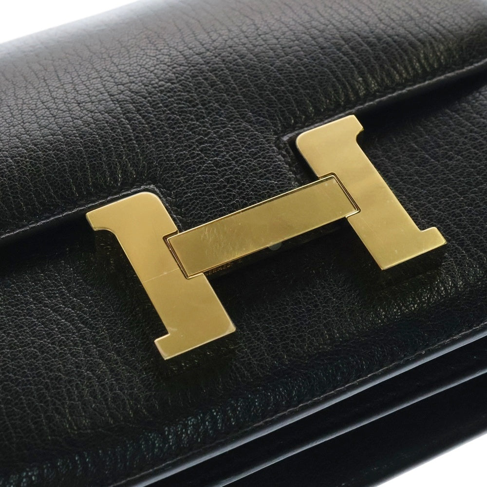 HERMES(エルメス) コンスタンス ミニ 18 ミロワール シェーブル ブラック レザー ショルダーバッグ ゴールド金具 K刻印