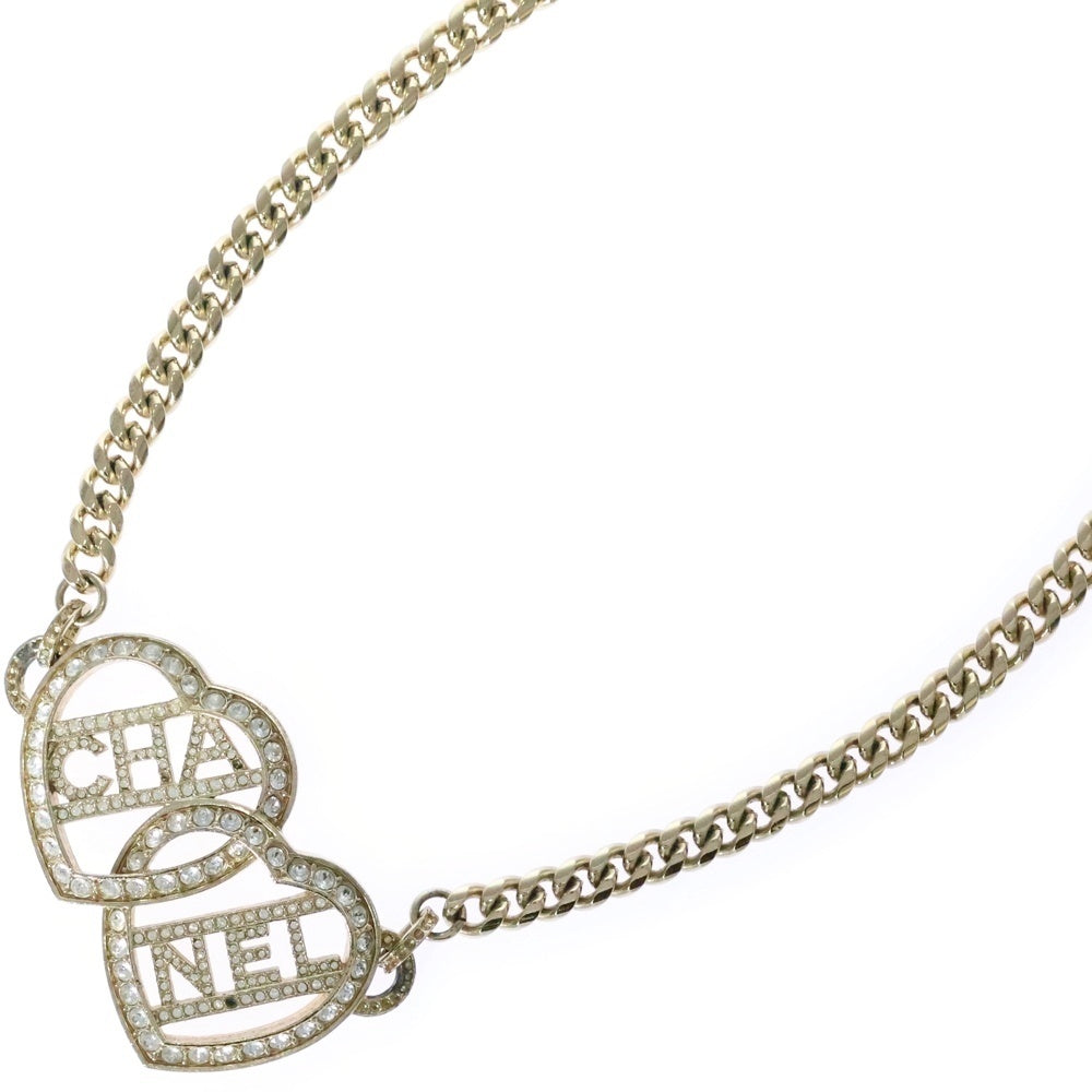 CHANEL(シャネル) ハート ラインストーン ロゴ ネックレス ゴールド GP アクセサリー