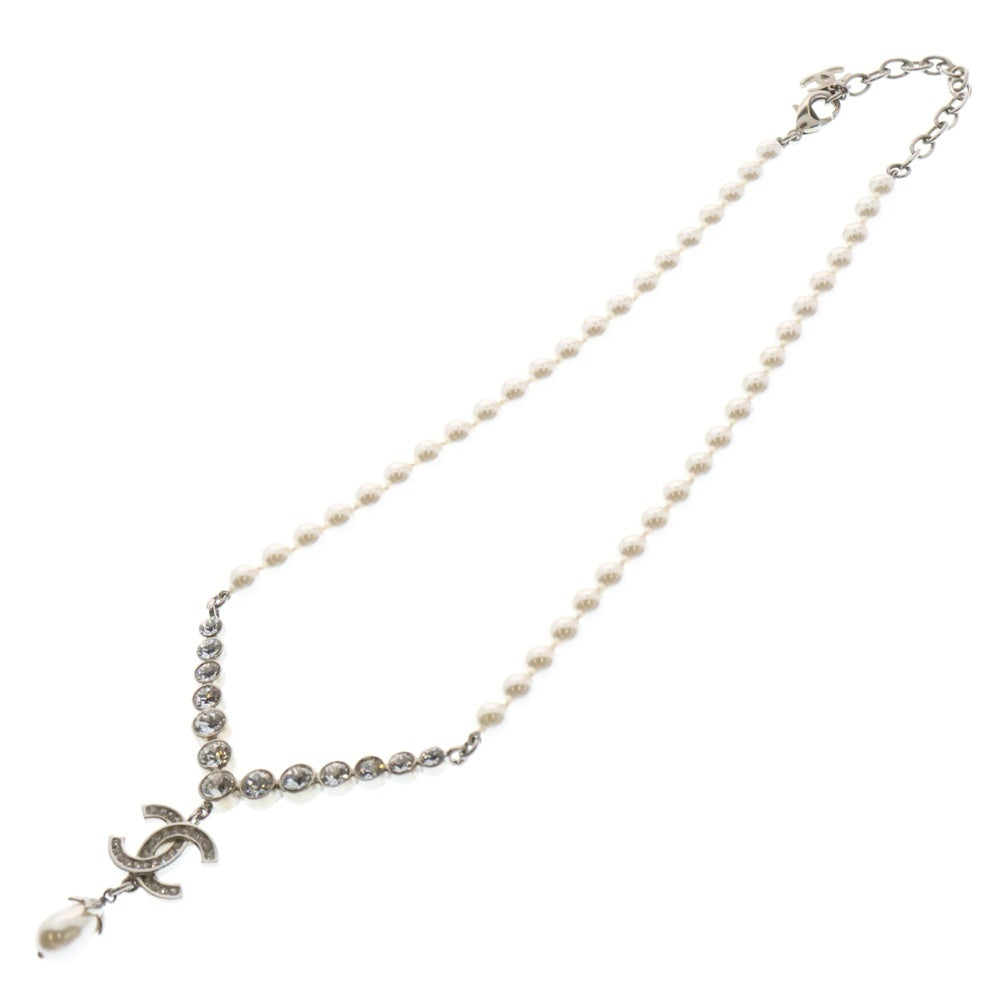 CHANEL(シャネル) ココマーク フェイクパール×ラインストーン ネックレス ペンダント チョーカー シルバー L20A