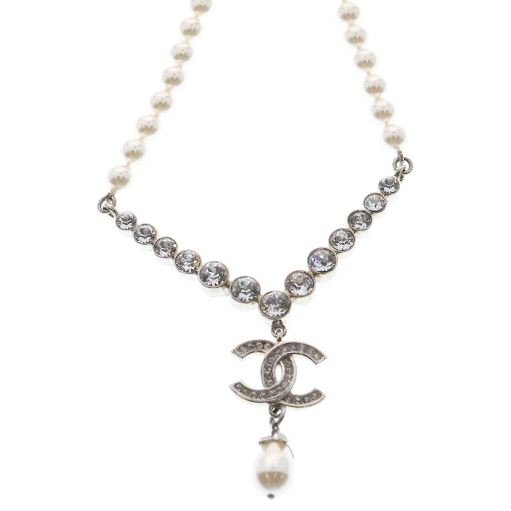 CHANEL(シャネル) ココマーク フェイクパール×ラインストーン ネックレス ペンダント チョーカー シルバー L20A