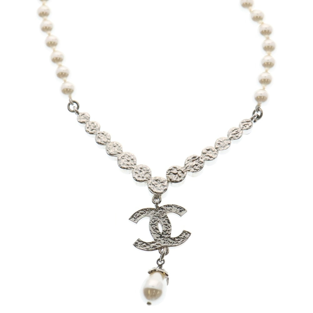 CHANEL(シャネル) ココマーク フェイクパール×ラインストーン ネックレス ペンダント チョーカー シルバー L20A