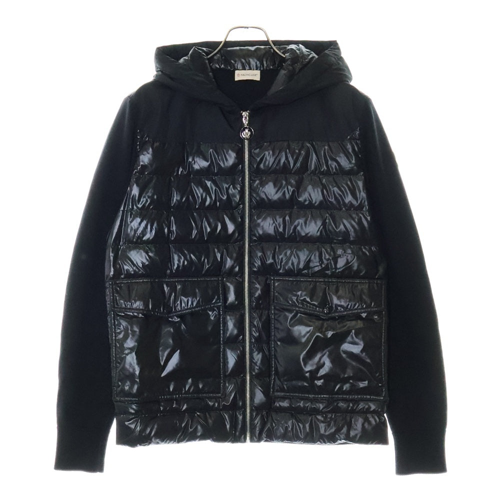 MONCLER(モンクレール) 22SS CARDIGAN TRICOT コットンニット切り替え ジップアップ フーデッド ダウンジャケット ブラック H10919B00019 M1393