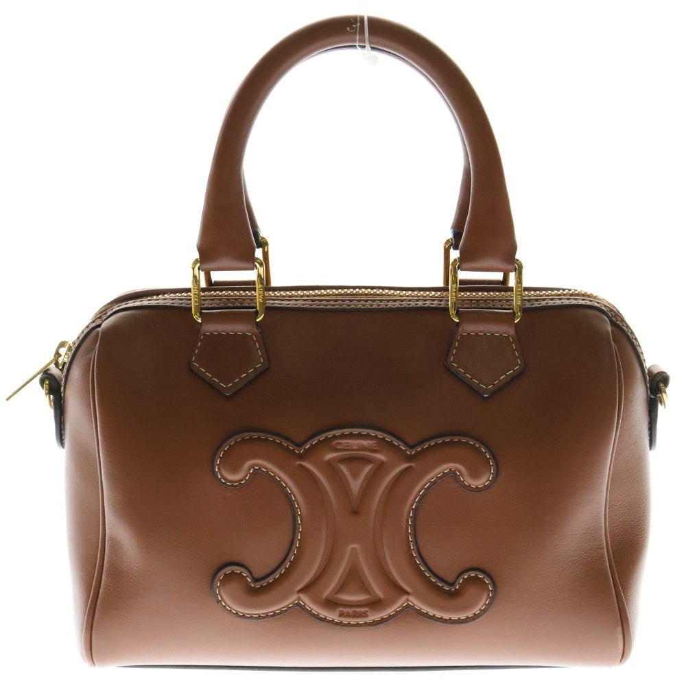CELINE(セリーヌ) スモール ボストン キュイル トリオンフ 2WAYハンドバッグ ショルダーバッグ ブラウン ゴールド金具 タン スムースカーフスキン