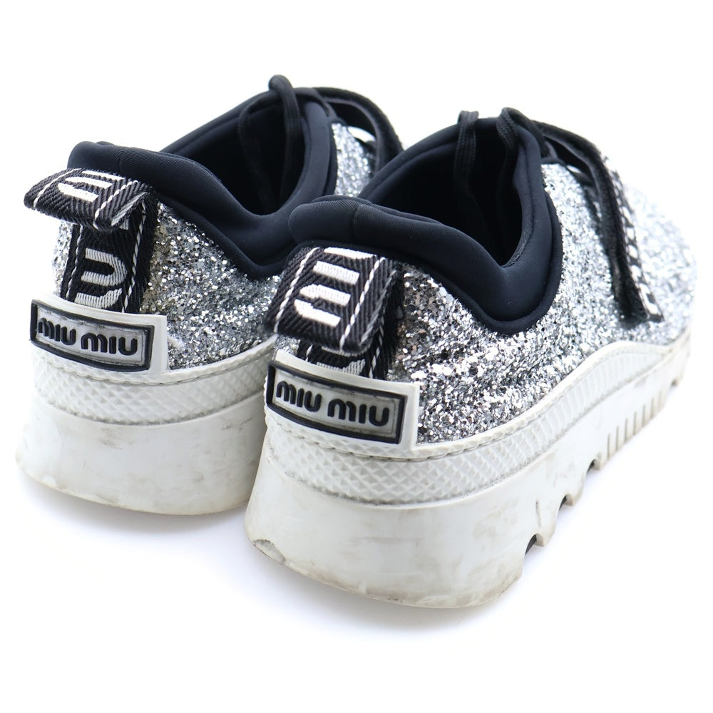 miumiu(ミュウミュウ) ロゴ ラメグリッター ローカットスニーカー シルバー 5E613B