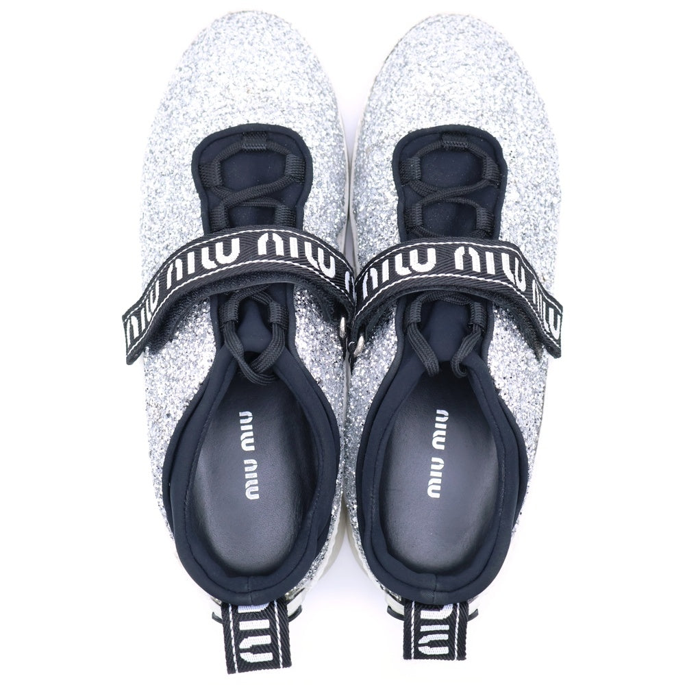 miumiu(ミュウミュウ) ロゴ ラメグリッター ローカットスニーカー シルバー 5E613B