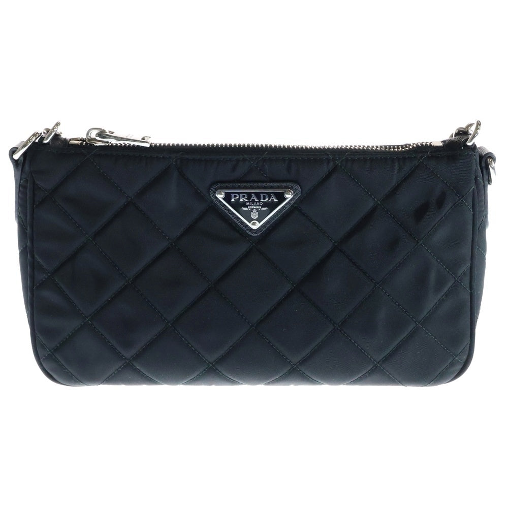 PRADA(プラダ) テスートインプトゥ キルティング チェーンショルダーバッグ ミニバッグ ナイロン×サフィアーノレザー ブラック シルバー金具 1BH026