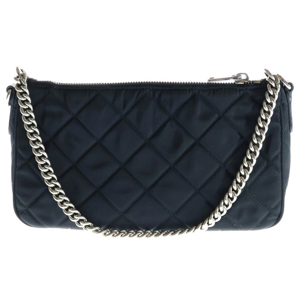 PRADA(プラダ) テスートインプトゥ キルティング チェーンショルダーバッグ ミニバッグ ナイロン×サフィアーノレザー ブラック シルバー金具 1BH026