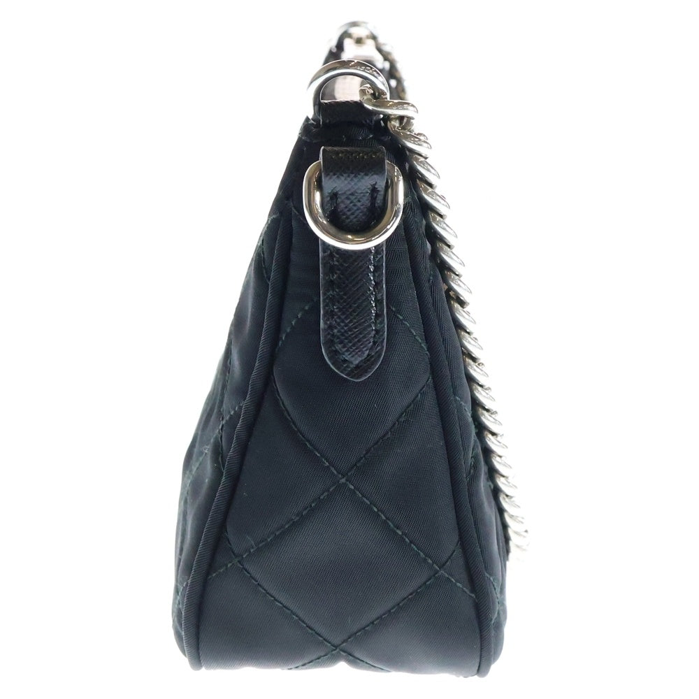 PRADA(プラダ) テスートインプトゥ キルティング チェーンショルダーバッグ ミニバッグ ナイロン×サフィアーノレザー ブラック シルバー金具 1BH026