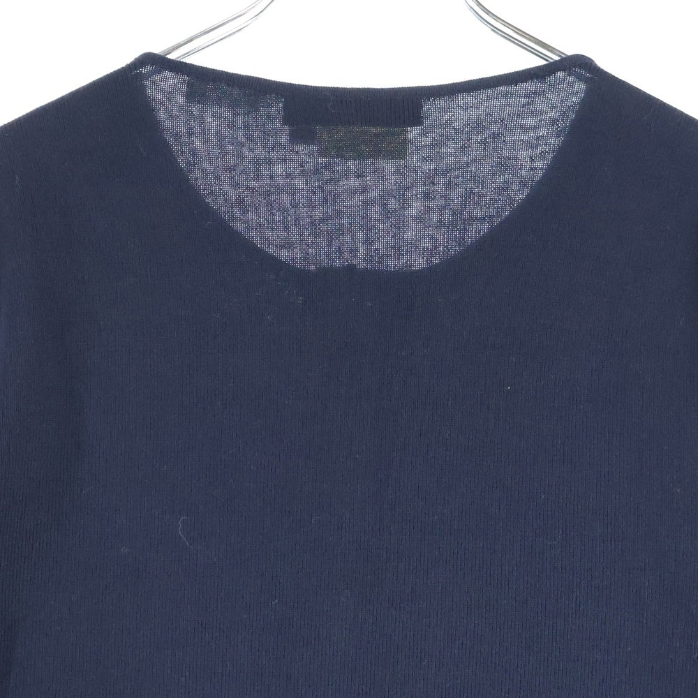 FERRAGAMO(フェラガモ) ゴールドボタン クルーネック ハーフスリーブ 五分袖 コットンニット ポロシャツ ネイビー