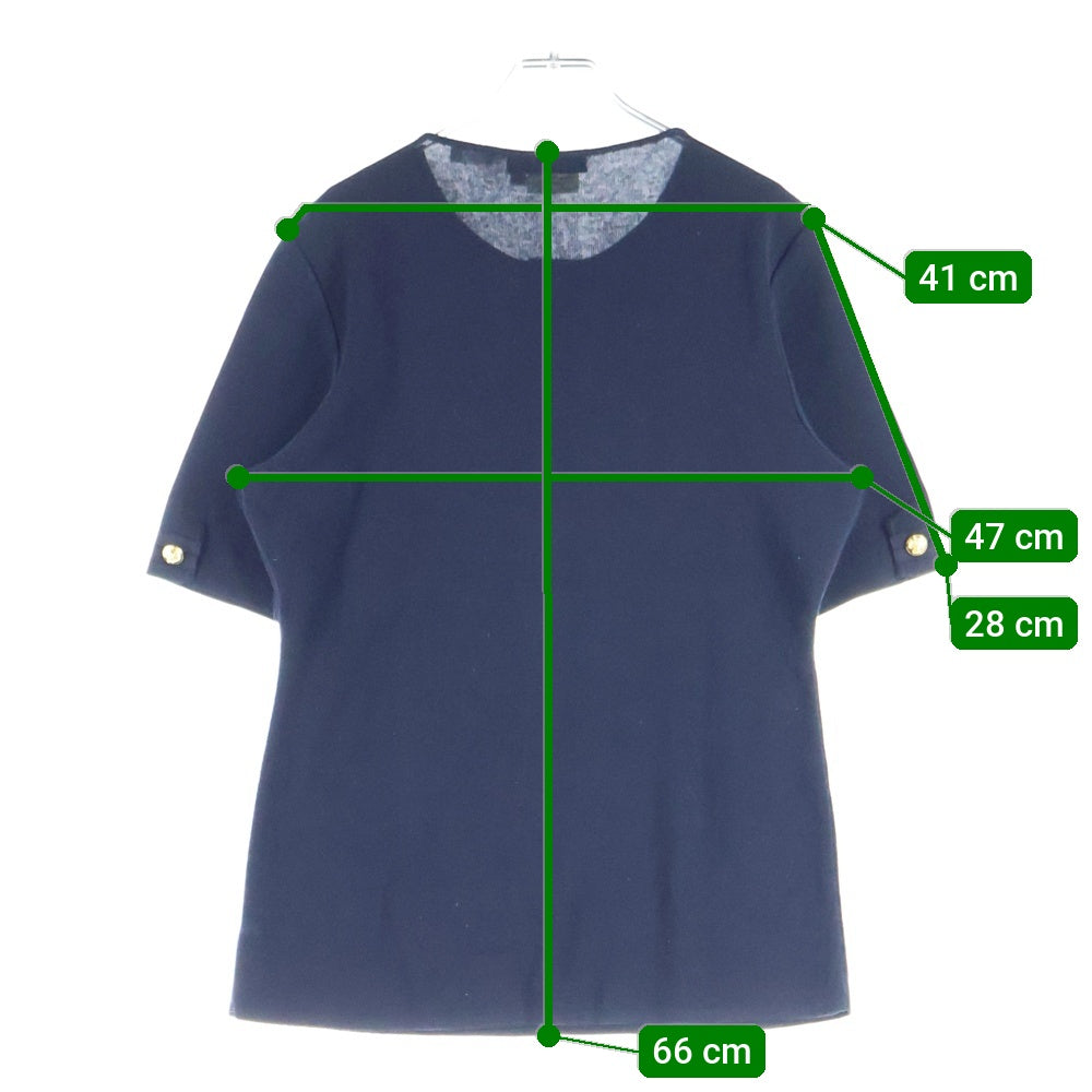 FERRAGAMO(フェラガモ) ゴールドボタン クルーネック ハーフスリーブ 五分袖 コットンニット ポロシャツ ネイビー