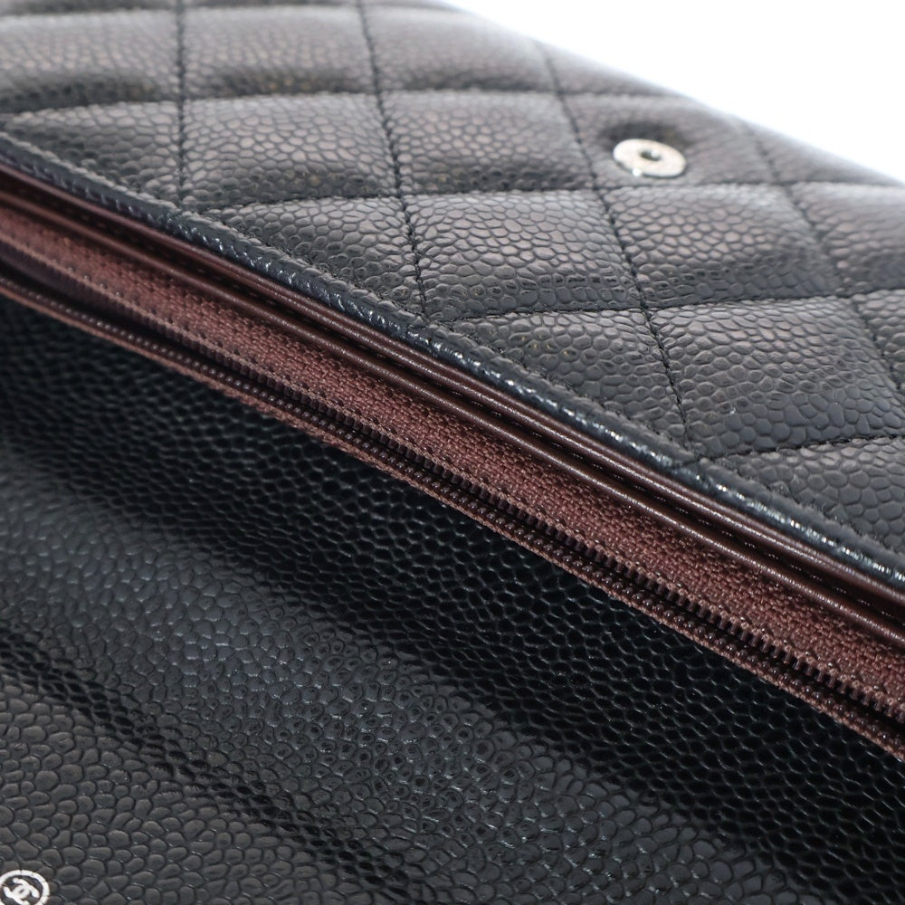 CHANEL(シャネル) ココマーク マトラッセ クラシック キャビアスキン レザーロングフラップウォレット 長財布 ブラック レディース