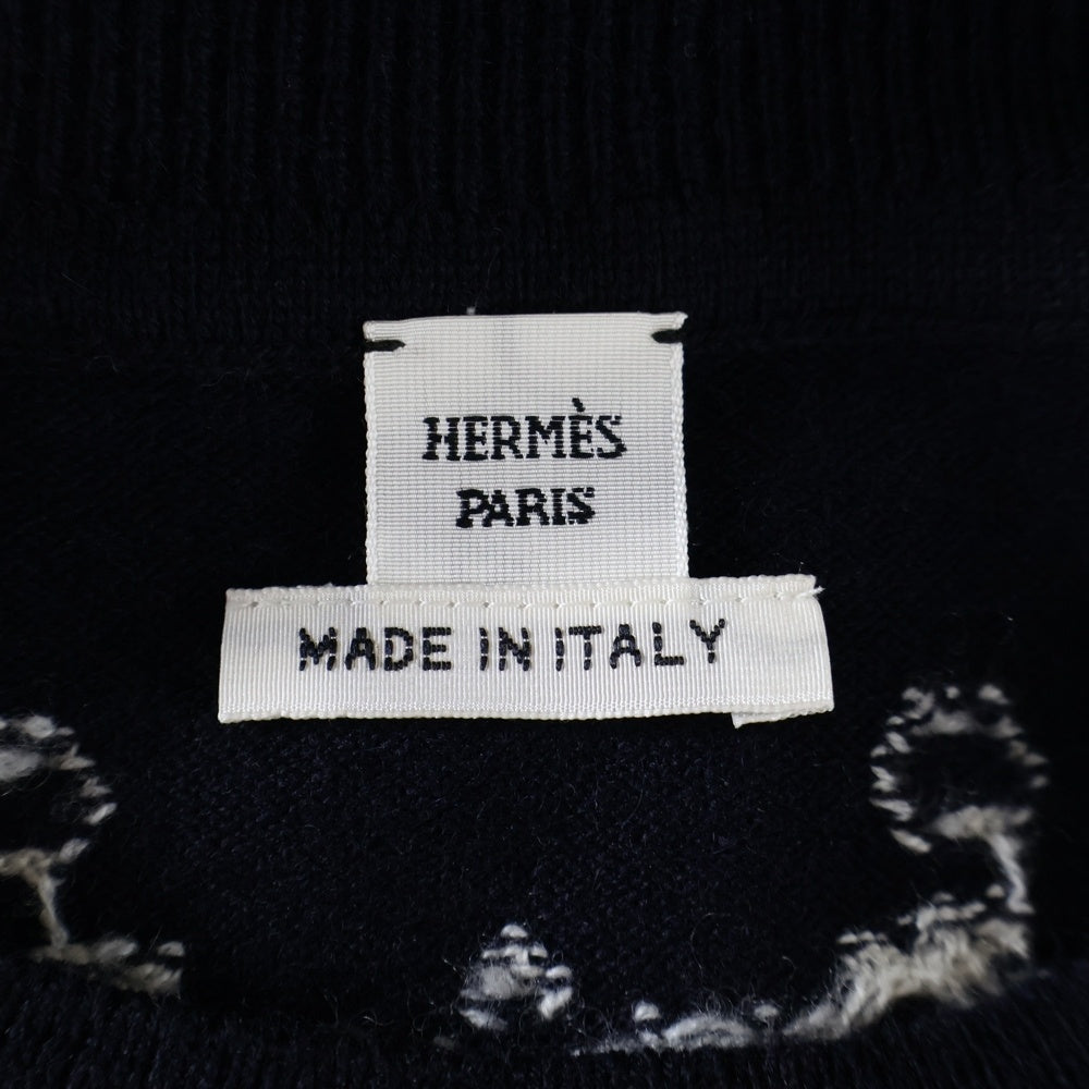 HERMES(エルメス) BRIDES de GALA ブリッドドゥガラ ドット柄 カシミヤ 半袖ニット セーター ネイビー レディース