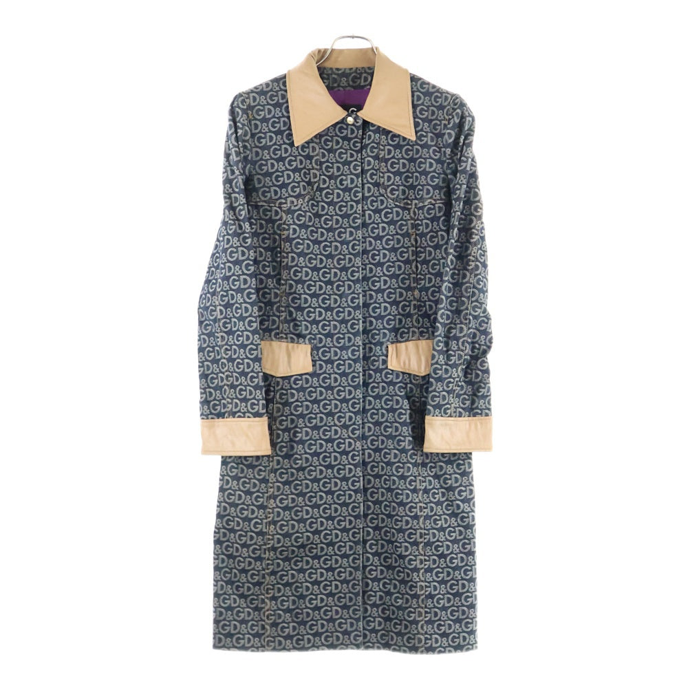 D&G(ディーアンドジー) DGロゴ総柄ジャガード スナップボタン コート インディゴ/ブラウン レディース